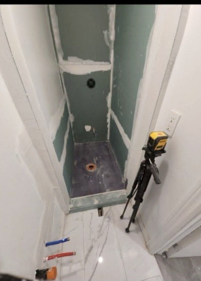 Before: unfinished closet framed to the studs, prepped for a bathroom conversion in Pickering